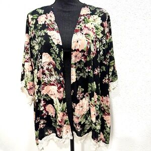 Liberty Love Floral Kimono with‎ Lace Detail 1XL